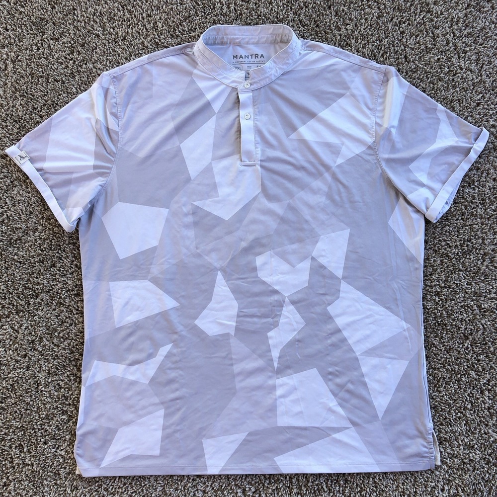 Mantra‎ Performance Polo Shirt Mens 2XL Gray Geometric Stretch Band Collar Golf